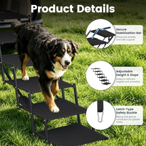 Foldable Dog Steps for Car Dog Stairs for Large Dogs Ramp 5 Steps