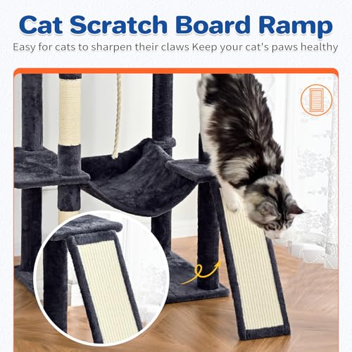 63" Multi Level Cat Tree Tower for Indoor Cats (Dark Grey)