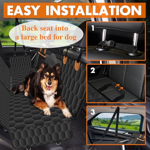 Waterproof Dog Car Seat Cover for Back Seat (Black,Orange / Small,Sanitary Pad Mesh)