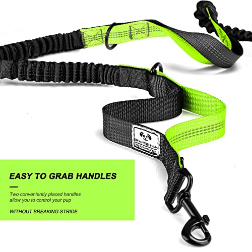 Retractable Hands Free Dog Leash with Dual Bungees for 2 Dogs (Green/Black)