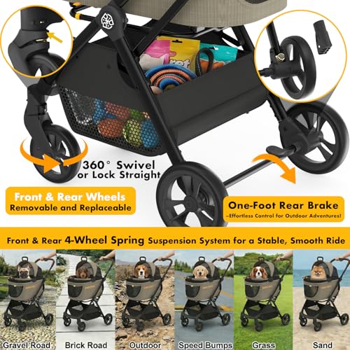 Pet Stroller 4 (Khaki Plaid)