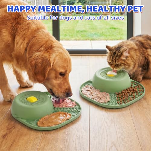 Slow Feeder Dog Bowls with Rolling Ball & Lick Mat (Green)