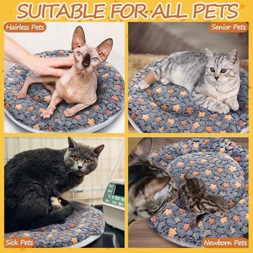 2 Pack Self Heating Cat Pad Self Heating Cat Bed Machine Washable Heat Pet Mat Reversible Body Thermal Warm Round Dog Bed Crate Blanket for Feral and Indoor Cats (16'' / Star)