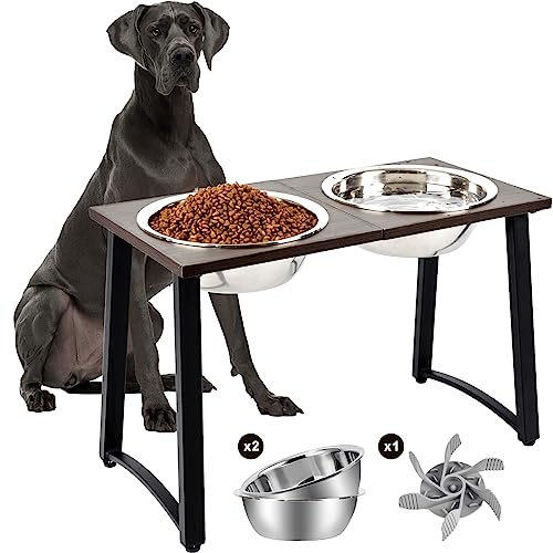 Elevated Dog Bowls for Large Dogs with Slow Feeder (Coffee- Slow Feeder & 101oz Bowls)