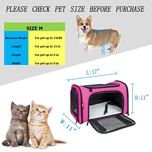 Soft Sided Carrier for Small Medium Cats Dogs (17.0"L x 11.0"W x 11.0"H / Magenta)