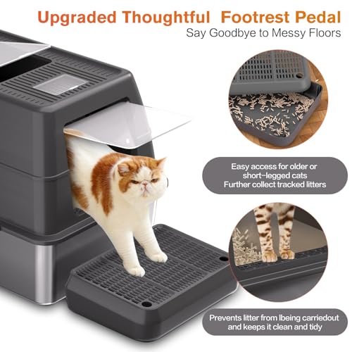 XXXL Stainless Steel Litter Box with Lid (Dark Grey)