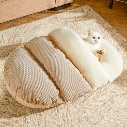 Cat Bed Pet Slipper Cave Bed for Indoor Cats and Small Dogs (Medium / Light Brown)