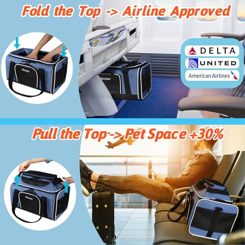 Top Expandable Small Pet Carrier 18"x11"x11" Airline Approved (18.0"L x 11.0"W x 11.0"H / Blue)