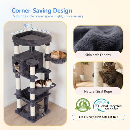 53.1" Corner Cat Tree for Large Cats (53 inch / Smoky Gray)