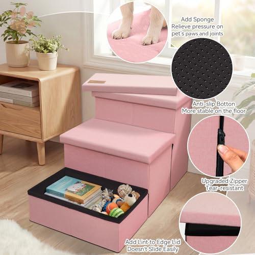 Dog Stairs with Storage (Pink No Condo / 3)