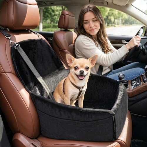 Dog Booster Car Seat with Extend Backrest for Small Medium Pet (Black / 18.5"l X 18.5"w X 22"h)