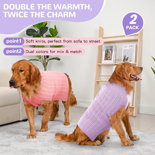Dog Sweater 2 Pack for Large Dogs (Pink & Purple / X-Large)