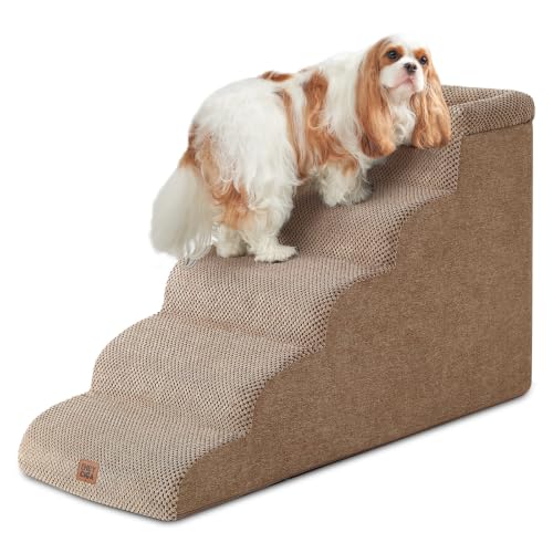 5 Step Curved Dog Stairs for High Beds 20.7" H (Camel / 35.4"l X 15.7"w X 22.7"h)