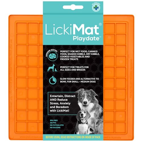 Classic Playdate Slow Feeder for Dogs Lick Mat Boredom Anxiety Reducer Perfect for Food Treats Yogurt Liquid Food Peanut Butter Fun Alternative to a Slow Feed Dog Bowl (Orange)