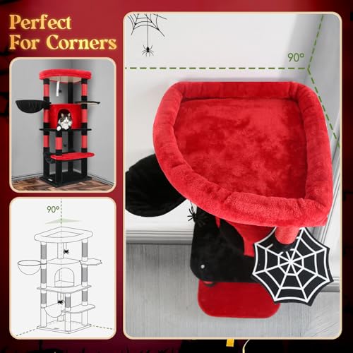 Gothic Corner Cat Tree with Scratching Post (51inch / Red Black)