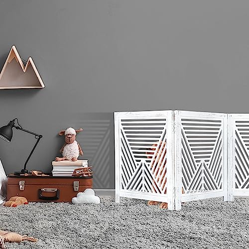 Lightnpro 3‑Panel Wooden Dog Gate (Antique White Lines / 24x54 - Clover)