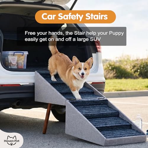 XXL 2-in-1 Ottoman Dog Stairs for Large Dogs,21.6 Inch Foldable (Gray H 21.6")