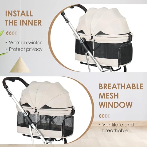 Beberoad Dog Stroller T4 PRO for Small Medium Dogs 4 Wheels (Beige & Net Wall)