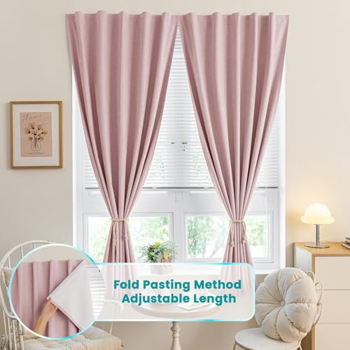 100% Blackout Adhesive Blackout Curtains (52"W x 84"L (Pack of 1) / Light Pink)
