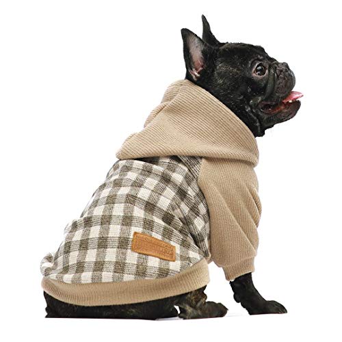 Tartan Plaid Dog Hoodie (Small / Khaki)