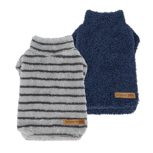 2 Pack Striped Fleece Dog Sweater (X-Large / Blue-Grey)