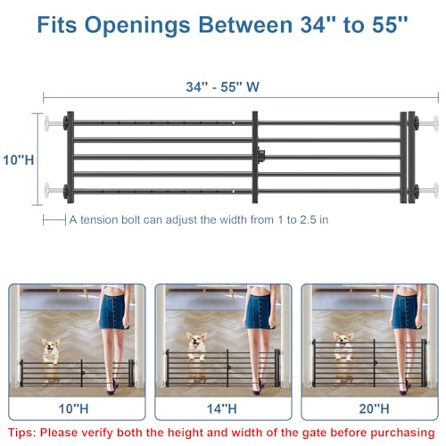 Indoor Dog Gate with Door (Black / 10''H × 34''- 55''W)