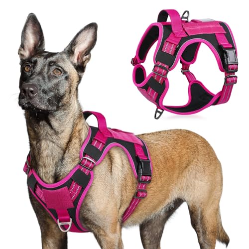 Tactical Dog Harness for Large (Black & Rose Red / Large)