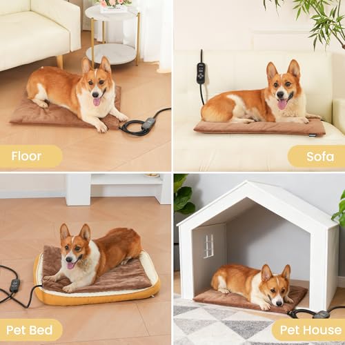 Large Dog Heating Pad & Heated Pet Bed for Big Dogs and Multiple Pets (Brown / L: 26" x 20")