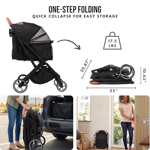 Foldable Dog Stroller for Small Medium Dogs & Cats (Grey)