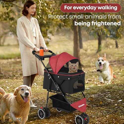 Pet Stroller Dog Stroller for Small Medium Dogs Cats (Red+Black)