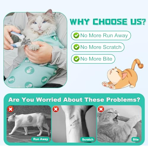Cat Grooming Wrap for Nail Trimming (M-21.6in ( Weight:＜ 6lbs ) / GreenBone)