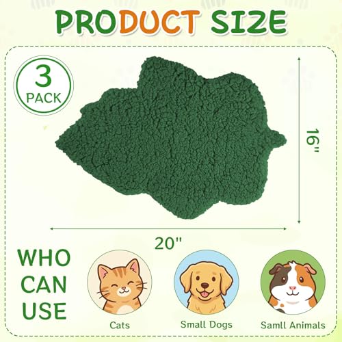 3 Pack Self Warming Pet Bed Leaf Shape Self Heating Cat Dog Mat Washable Thermal Sleeping Pad for Indoor Outdoor Hedgehog (Dark Green / Small-16"x20")