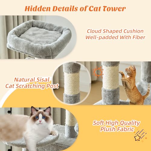 44 Inch Cat Tree Tower for Indoor Cats and Kittens (Light Grey / 44 IN)