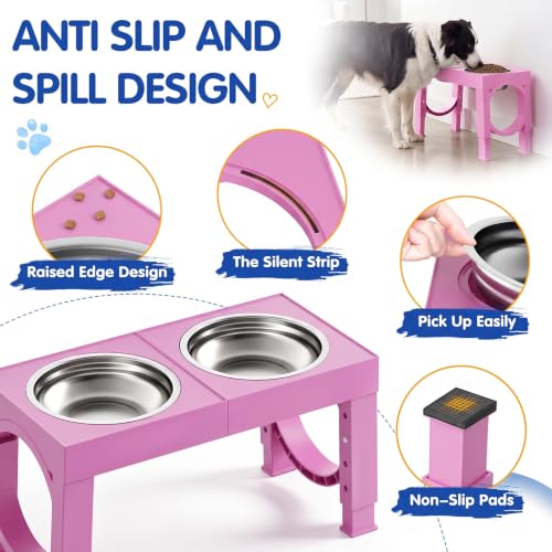 Elevated Dog Bowls Large Breed Raised Dogs Bowl Stand Large (C-Pink)