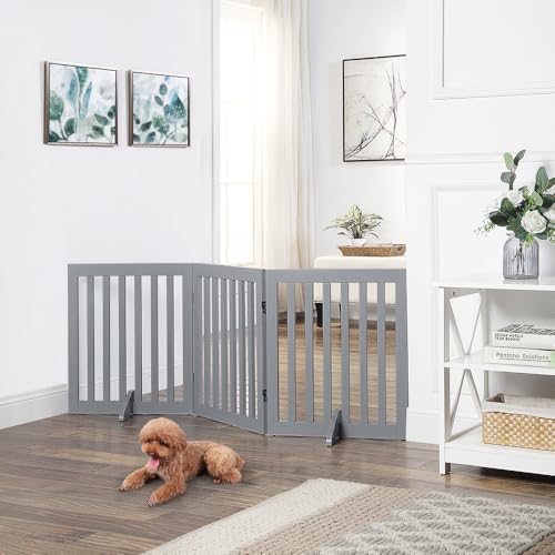 24”H Free Standing Pet Gate for Dog Cat (Gray / 60"W×24"H)