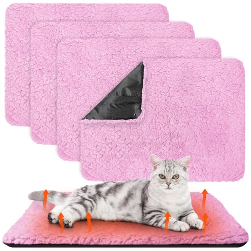 4 Pack Self Warming Cat Mat for Pets (16 x 20 Inch / Pink)