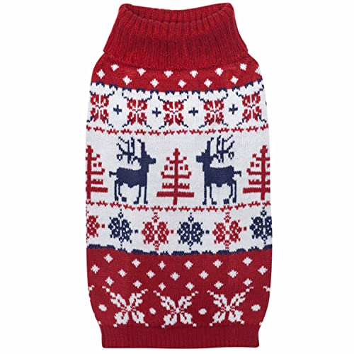Ugly Christmas Reindeer Dog Sweater Turtleneck Holiday Family Matching Clothes for Dog (22 inch (Pack of 1) / B Design: Dog - Tango Red)