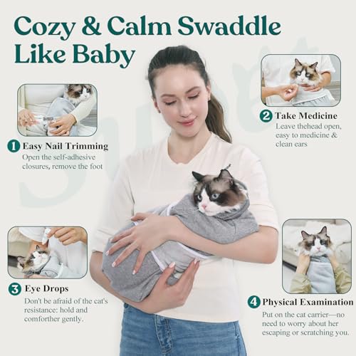 Cat Grooming Wrap for Cutting Nails (M: ( 12-17LB ) / Grey)