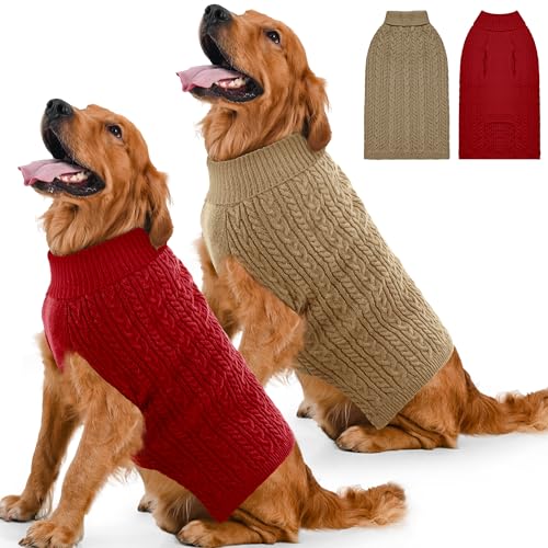 Dog Sweater 2 Pack for Large Dogs (Red & Brown / XX-Large)
