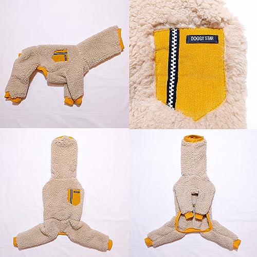 D Doggy Star Italian Greyhound Sweater Turtleneck Outfit Warm Fleece Onesie Clothes Whippet for Dog Coat (2XL / Mustard Pocket)