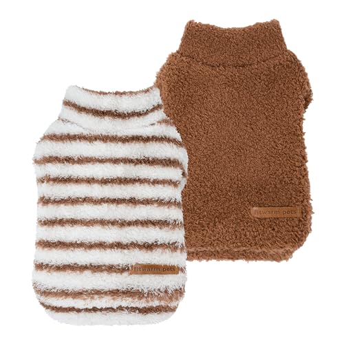 2 Pack Striped Fleece Dog Sweater (Medium / Brown-White)
