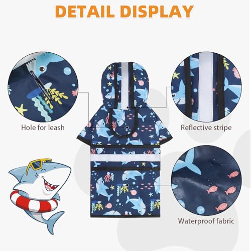 Dog Raincoat Hooded Slicker Poncho with Leash Hole (S:10-15lbs / Blue Shark)