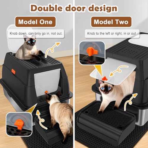 XL Stainless Steel Cat Litter Box with Lid (Black)