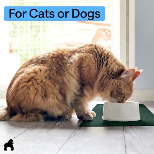 Dog Food Mat 100% Waterproof Silicone (Hunter Green / 18.5"l X 11.5"w)