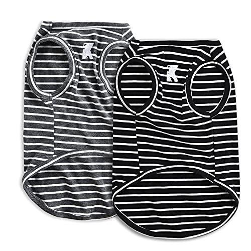 Dog Shirt Vest Lightweight Stretchy Dog T (Black + Grey / S-(2~7lb) | Chest(~13"))