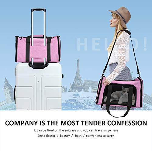 Pet Carrier for Small Medium Cats Dogs Puppies up to 15 Lbs (17.0"L x 11.0"W x 11.0"H / Pink)