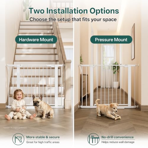29.6 39.1 in Wide Baby Gate for Stairs and Doorways (White / 29.6-39.1"W x 28"H)