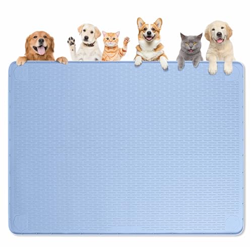 Dog Food Mat 50''x35'' Extra Large Dog Mat for Food and Water (50"L x 35"W / Blue)