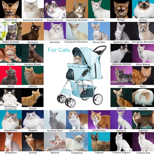 4 Wheel Pet Stroller for Small Dogs and Cats (Light Blue)
