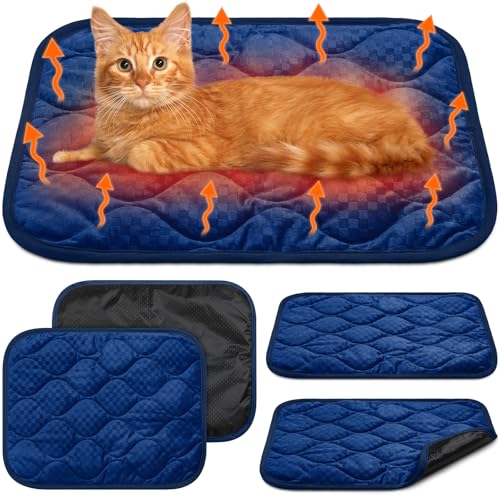 4 Pack Self Warming Cat Mat Self Heating Cat Pad Warm Thermal Pet Bed Washable Dog Crate Pad Body Heat Dog Bed Mat Blanket Non Slip Bottom for Outdoor Indoor Pets (16 x 20 Inch / blue)